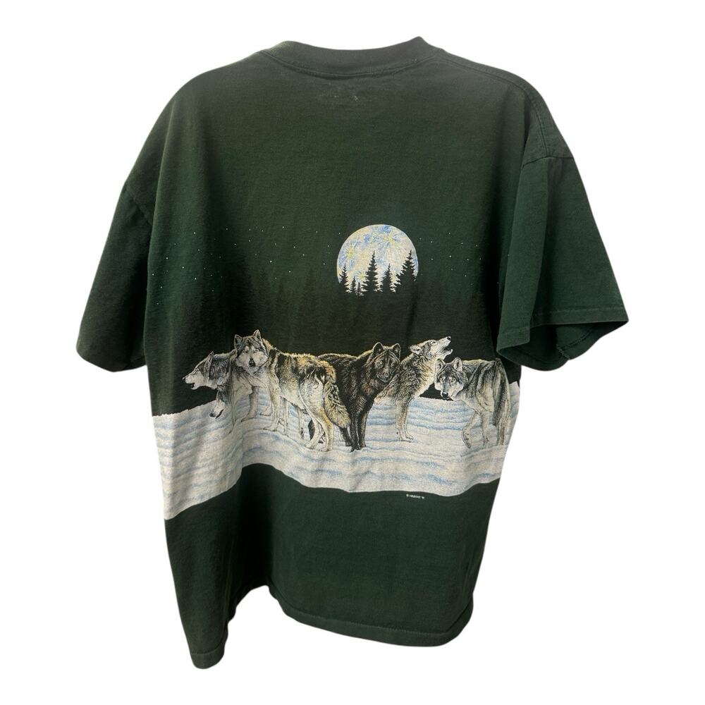 Vintage 1991 Habitat Green XL Timberwolves Pack Moon Single Stitch T-Shirt - Picture 7 of 7